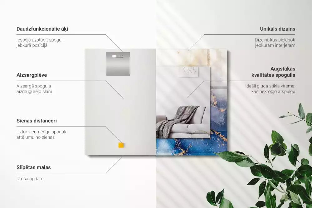 Lustro dekoracyjne z nadrukiem przedstawiającym abstrakcyjną sztukę plastyczną, w kształcie prostokąta