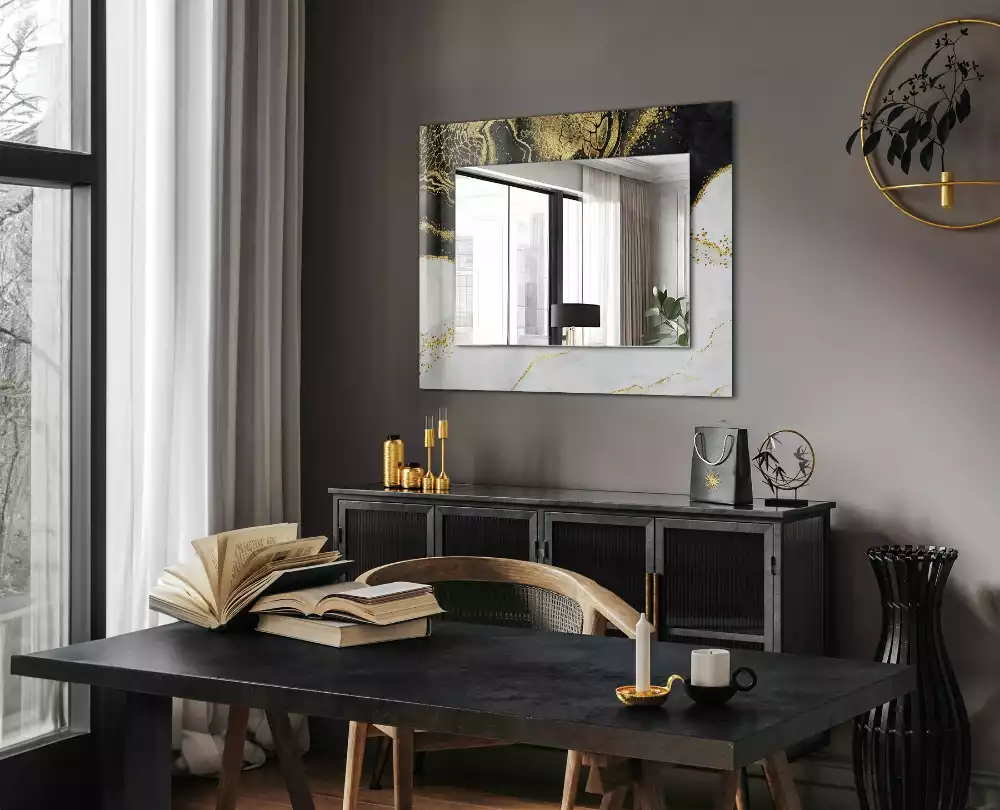 Lustro dekoracyjne prostokątne z motywem abstrakcyjnej złotej sztuki