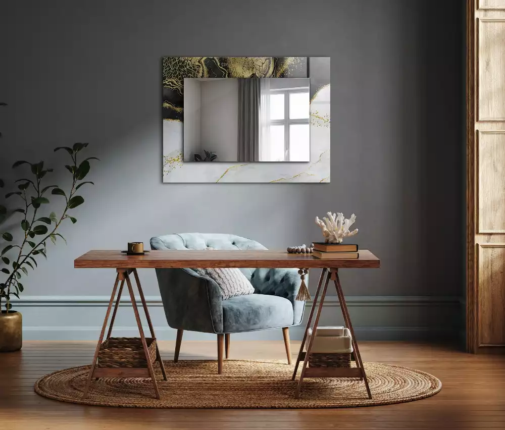 Lustro dekoracyjne prostokątne z motywem abstrakcyjnej złotej sztuki