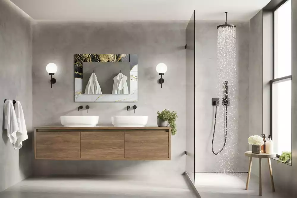 Lustro dekoracyjne prostokątne z motywem abstrakcyjnej złotej sztuki