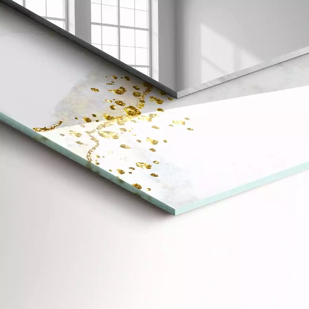 Lustro dekoracyjne prostokątne z motywem abstrakcyjnej złotej sztuki