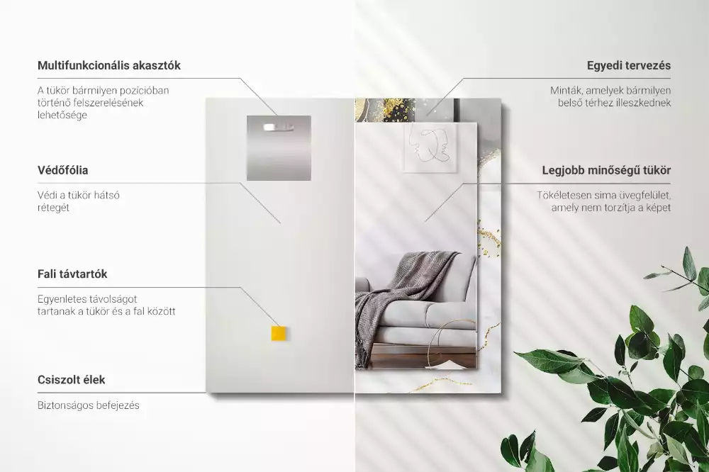 Lustro dekoracyjne prostokątne z motywem abstrakcyjnej złotej sztuki