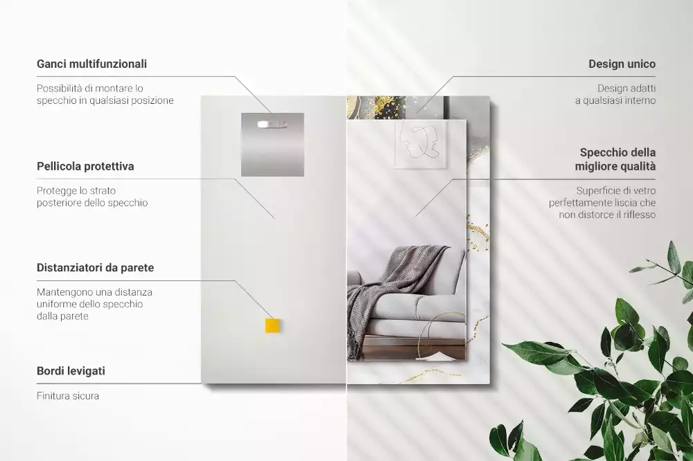 Lustro dekoracyjne prostokątne z motywem abstrakcyjnej złotej sztuki