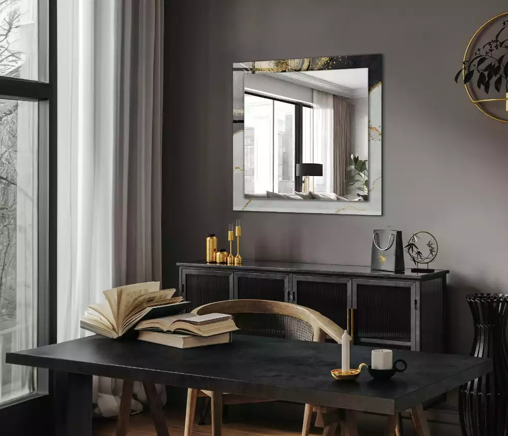 Lustro dekoracyjne prostokątne z motywem abstrakcyjnej złotej sztuki