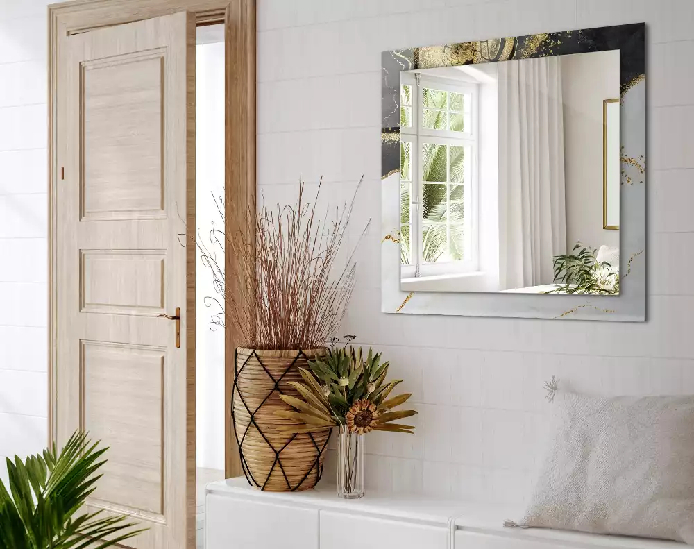 Lustro dekoracyjne prostokątne z motywem abstrakcyjnej złotej sztuki