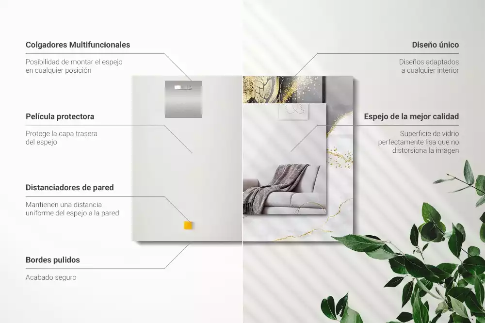 Lustro dekoracyjne prostokątne z motywem abstrakcyjnej złotej sztuki