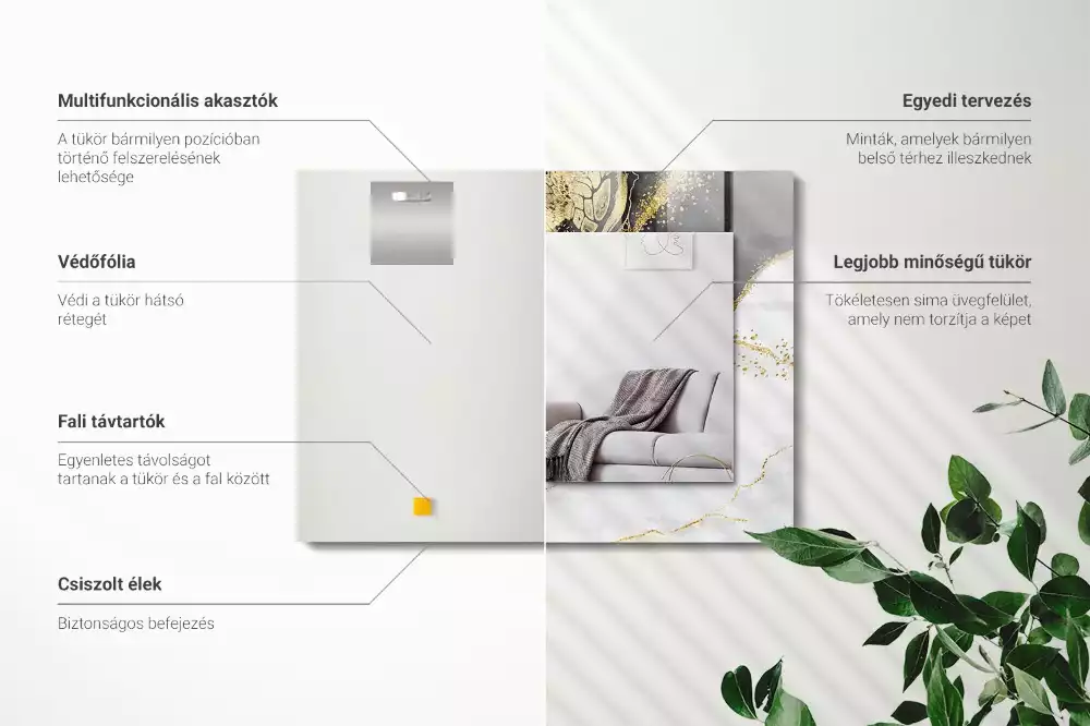 Lustro dekoracyjne prostokątne z motywem abstrakcyjnej złotej sztuki