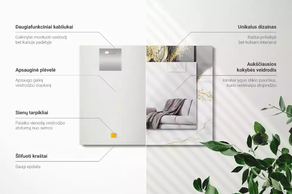 Lustro dekoracyjne prostokątne z motywem abstrakcyjnej złotej sztuki