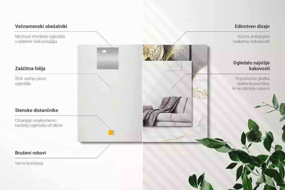 Lustro dekoracyjne prostokątne z motywem abstrakcyjnej złotej sztuki