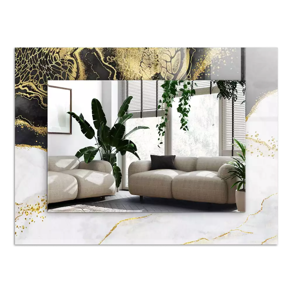 Lustro dekoracyjne prostokątne z motywem abstrakcyjnej złotej sztuki
