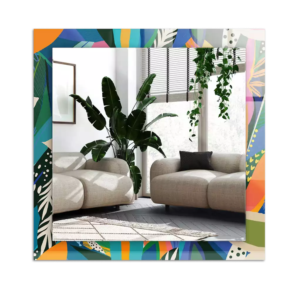 Lustro prostokątne z nadrukiem w motywie kolorowych abstrakcyjnych kwiatów