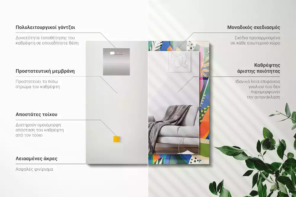 Lustro prostokątne z nadrukiem w motywie kolorowych abstrakcyjnych kwiatów