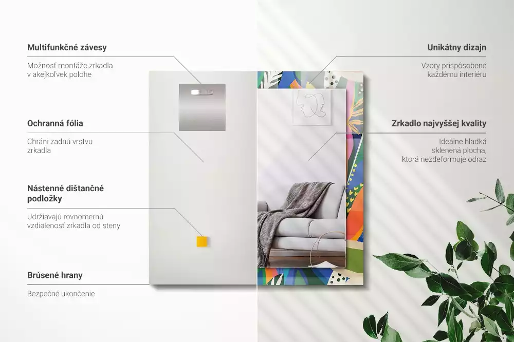 Lustro prostokątne z nadrukiem w motywie kolorowych abstrakcyjnych kwiatów