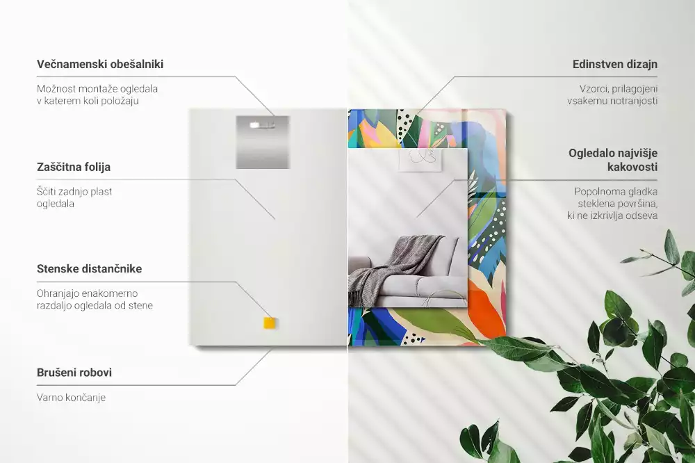 Lustro prostokątne z nadrukiem w motywie kolorowych abstrakcyjnych kwiatów