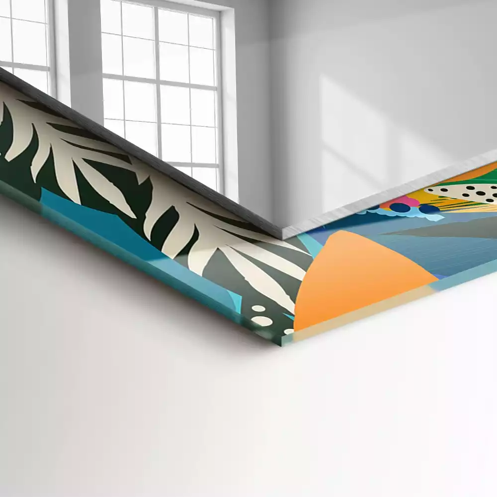 Lustro prostokątne z nadrukiem w motywie kolorowych abstrakcyjnych kwiatów