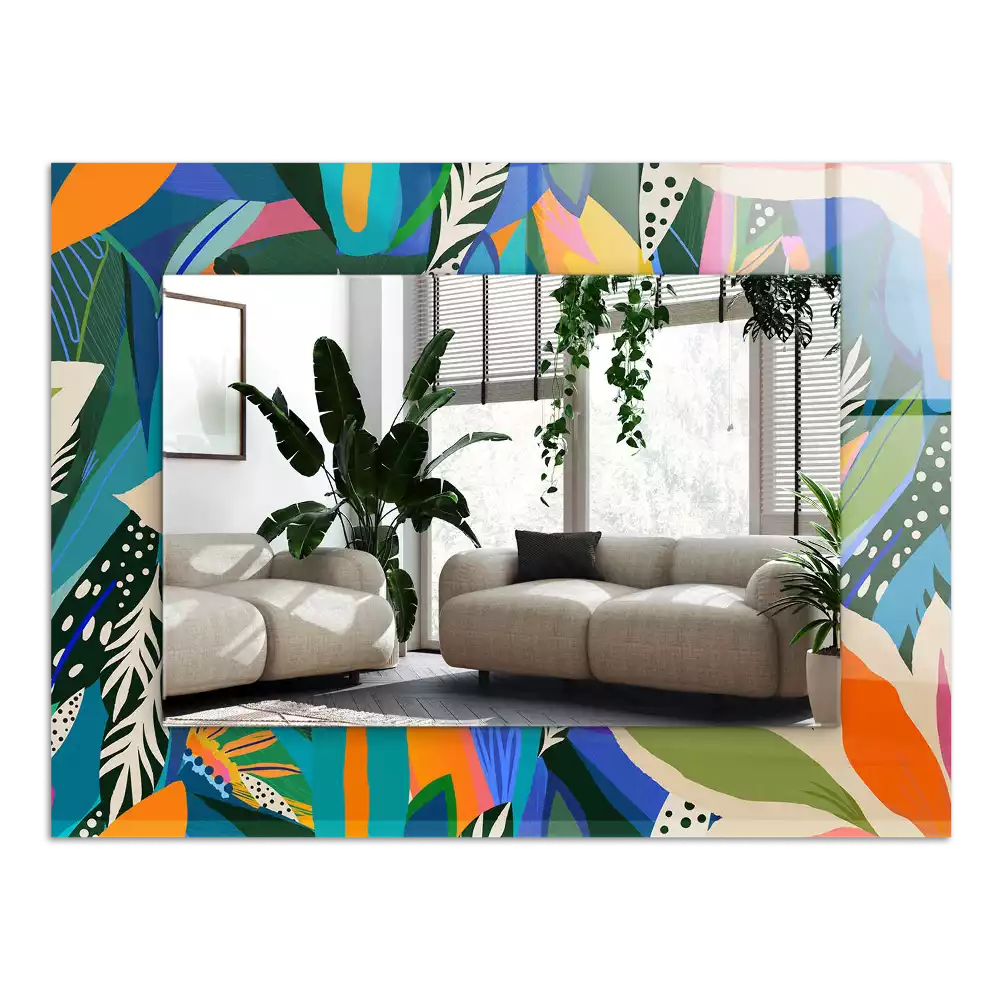 Lustro prostokątne z nadrukiem w motywie kolorowych abstrakcyjnych kwiatów