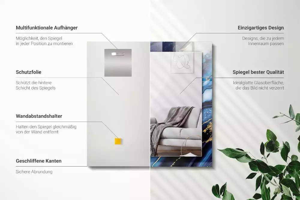 Lustro dekoracyjne z nadrukiem przedstawiającym abstrakcyjny motyw marmuru