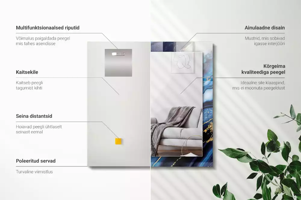 Lustro dekoracyjne z nadrukiem przedstawiającym abstrakcyjny motyw marmuru