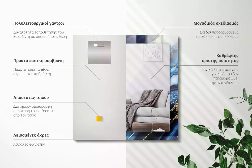 Lustro dekoracyjne z nadrukiem przedstawiającym abstrakcyjny motyw marmuru