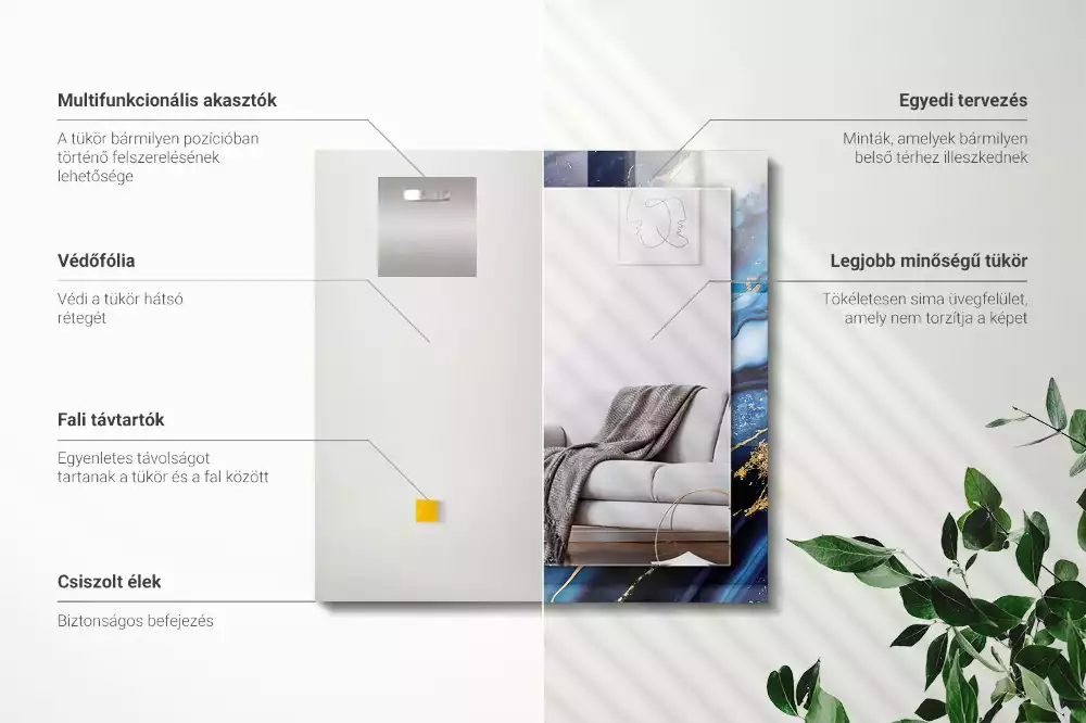 Lustro dekoracyjne z nadrukiem przedstawiającym abstrakcyjny motyw marmuru