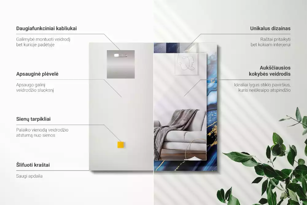 Lustro dekoracyjne z nadrukiem przedstawiającym abstrakcyjny motyw marmuru