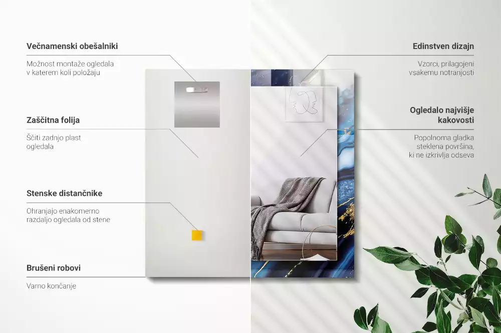 Lustro dekoracyjne z nadrukiem przedstawiającym abstrakcyjny motyw marmuru