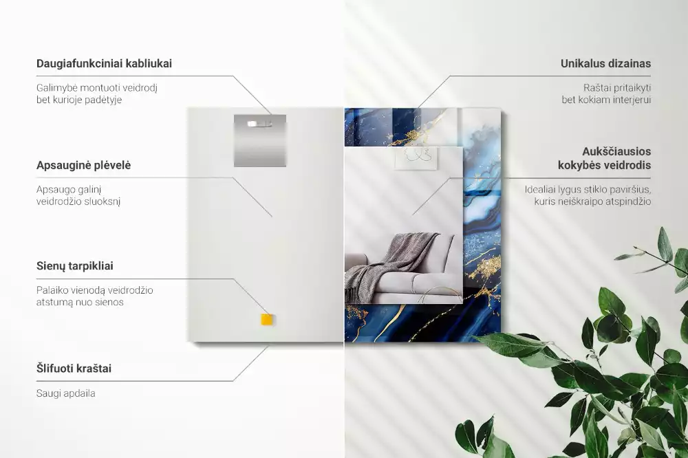 Lustro dekoracyjne z nadrukiem przedstawiającym abstrakcyjny motyw marmuru