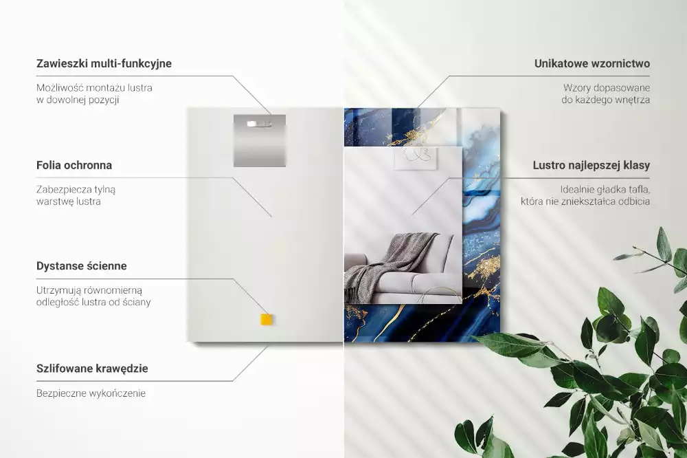 Lustro dekoracyjne z nadrukiem przedstawiającym abstrakcyjny motyw marmuru