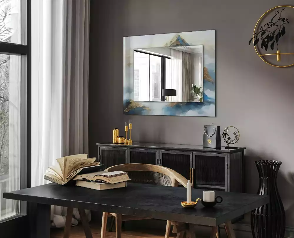 Lustro dekoracyjne prostokątne z motywem gór we mgle