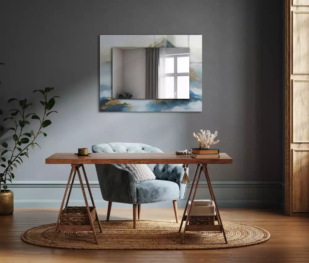 Lustro dekoracyjne prostokątne z motywem gór we mgle