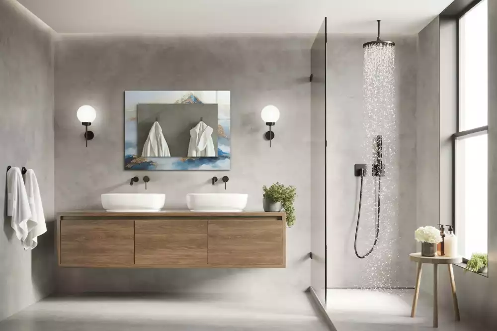 Lustro dekoracyjne prostokątne z motywem gór we mgle