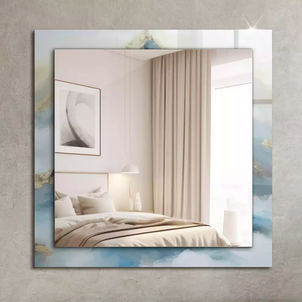 Lustro dekoracyjne prostokątne z motywem gór we mgle