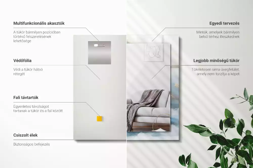 Lustro dekoracyjne prostokątne z motywem gór we mgle