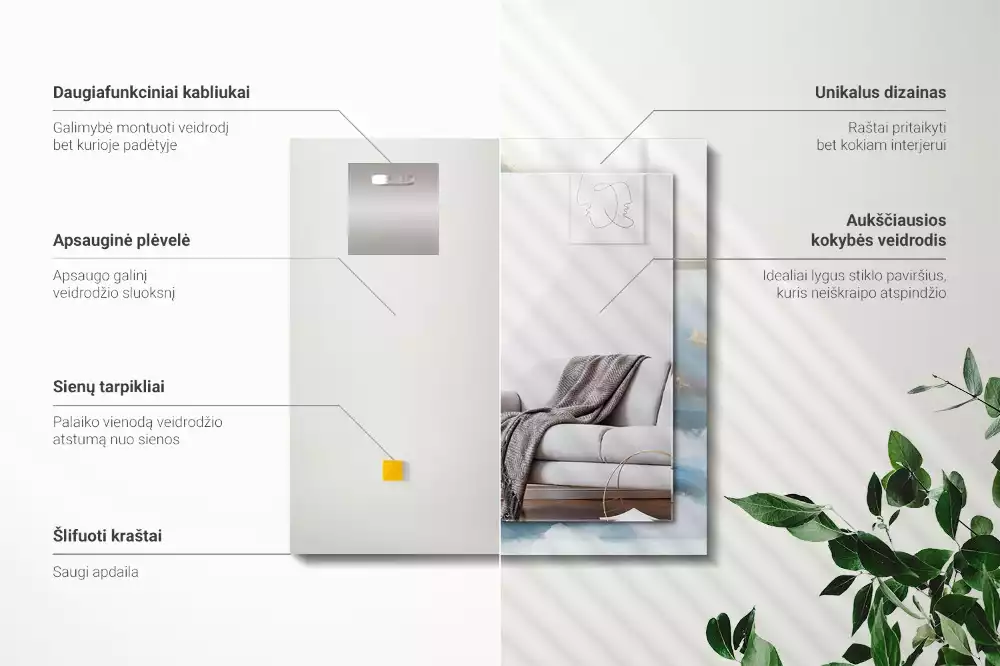 Lustro dekoracyjne prostokątne z motywem gór we mgle