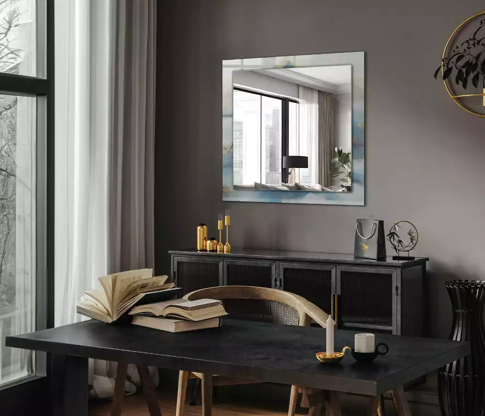 Lustro dekoracyjne prostokątne z motywem gór we mgle