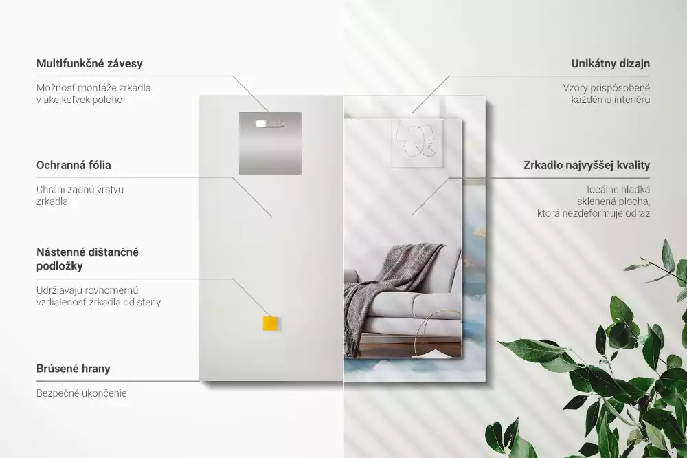 Lustro dekoracyjne prostokątne z motywem gór we mgle