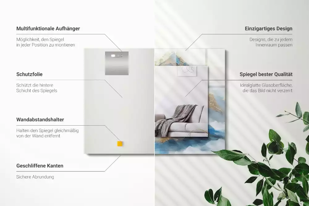 Lustro dekoracyjne prostokątne z motywem gór we mgle