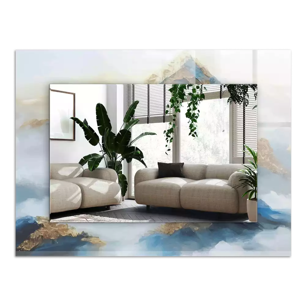 Lustro dekoracyjne prostokątne z motywem gór we mgle