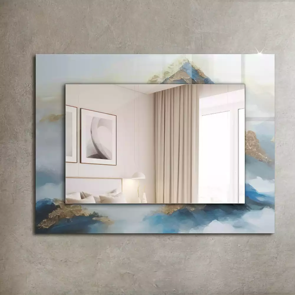 Lustro dekoracyjne prostokątne z motywem gór we mgle