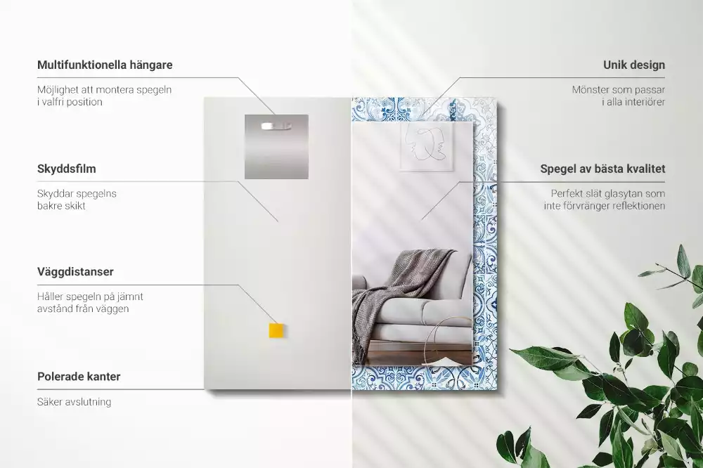 Lustro prostokątne z nadrukiem w motyw niebieskich dekoracyjnych kafelków