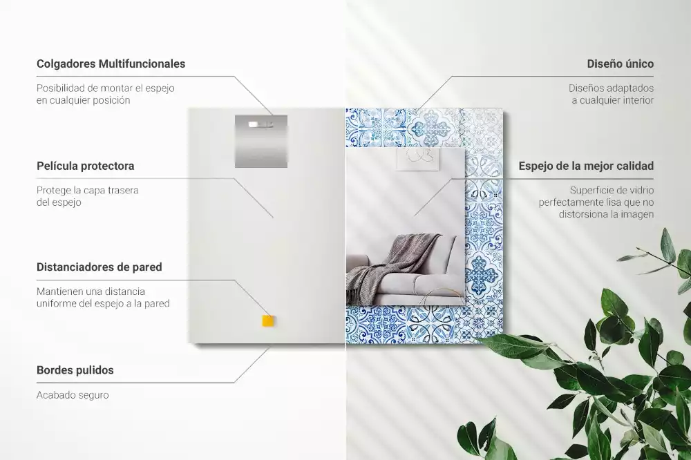 Lustro prostokątne z nadrukiem w motyw niebieskich dekoracyjnych kafelków