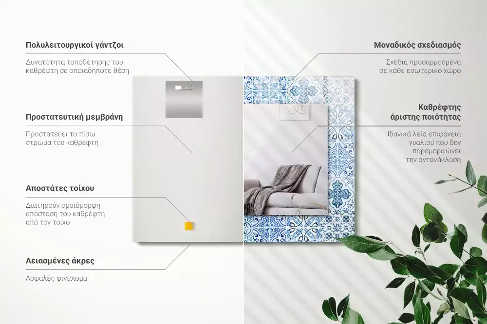 Lustro prostokątne z nadrukiem w motyw niebieskich dekoracyjnych kafelków