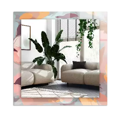 Lustro dekoracyjne z nadrukiem z pastelowym motywem kwiatów i liści, w formacie prostokątnym