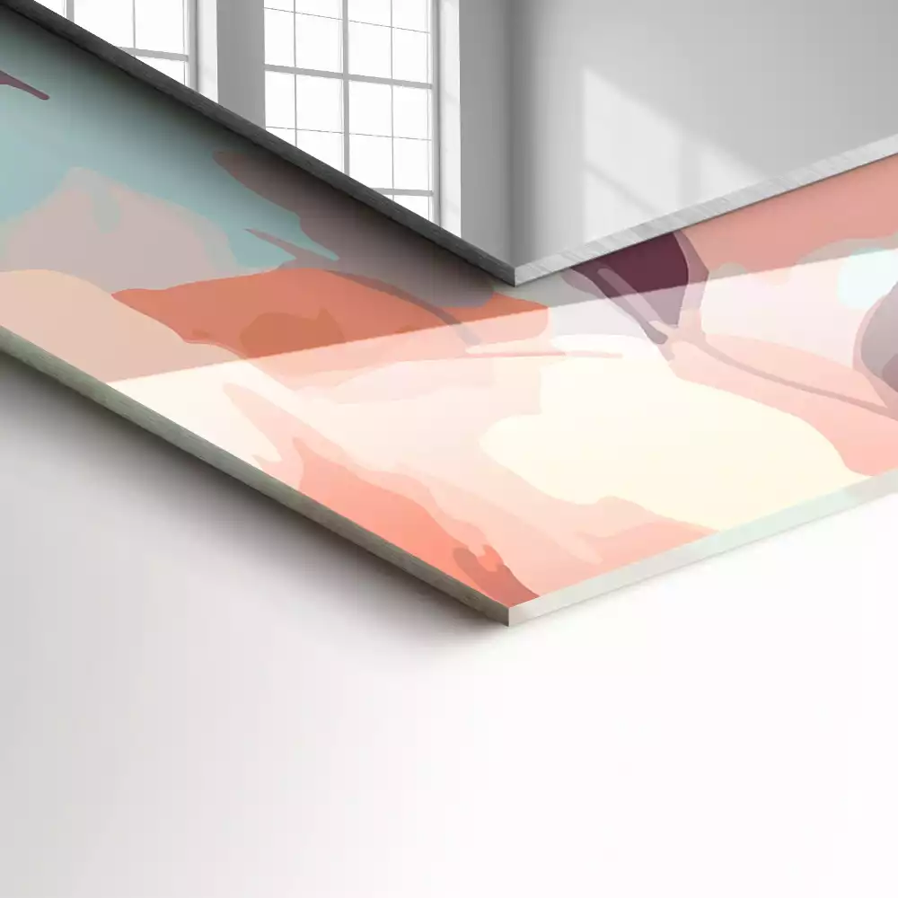 Lustro dekoracyjne z nadrukiem z pastelowym motywem kwiatów i liści, w formacie prostokątnym