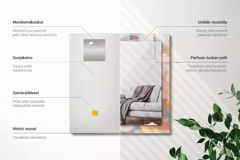 Lustro dekoracyjne z nadrukiem z pastelowym motywem kwiatów i liści, w formacie prostokątnym