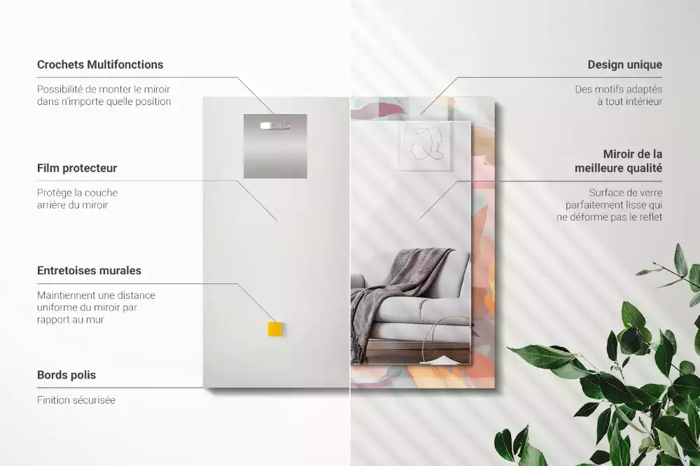 Lustro dekoracyjne z nadrukiem z pastelowym motywem kwiatów i liści, w formacie prostokątnym