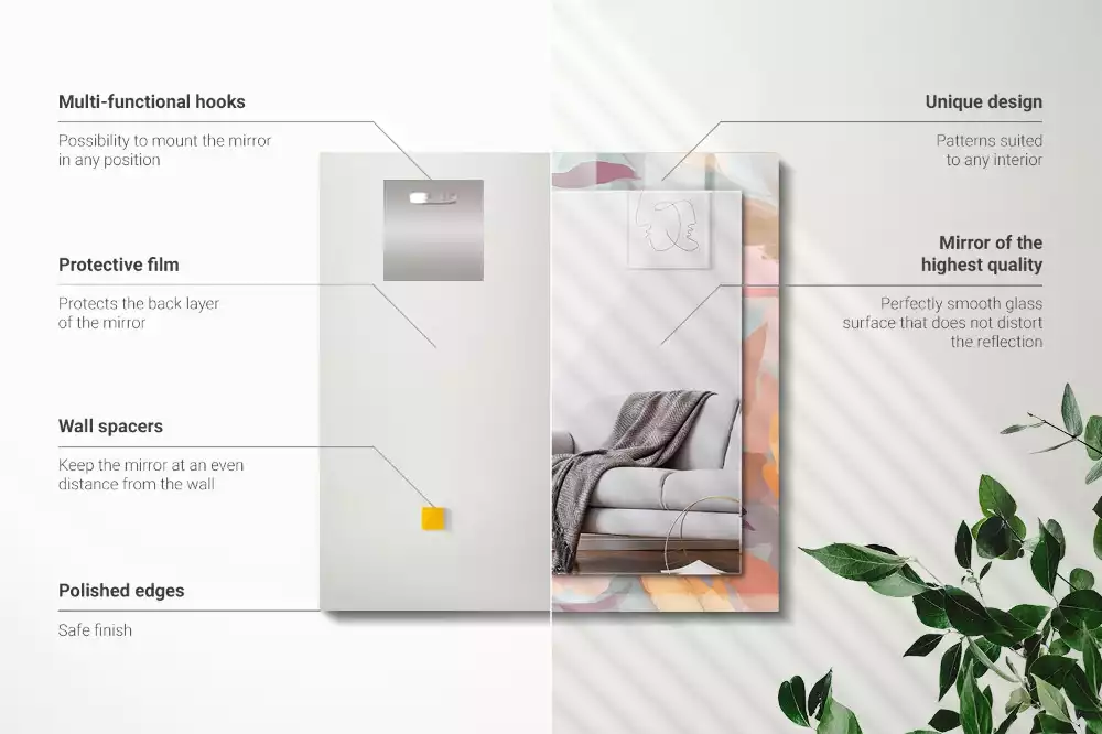 Lustro dekoracyjne z nadrukiem z pastelowym motywem kwiatów i liści, w formacie prostokątnym