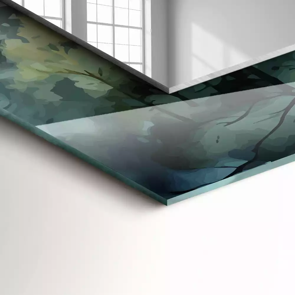 Lustro dekoracyjne prostokątne z motywem lasu we mgle