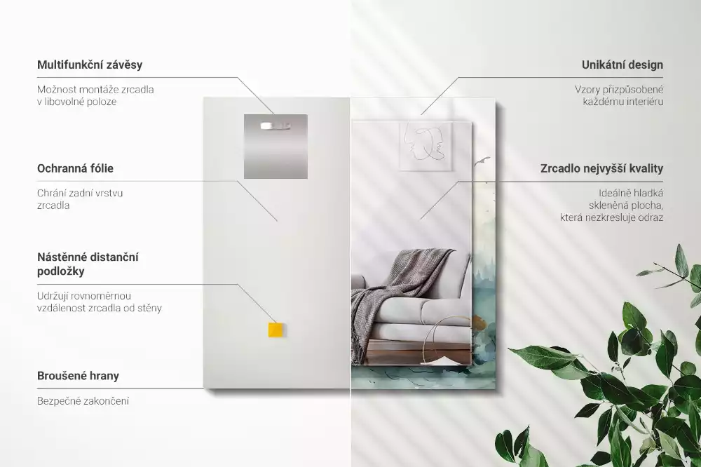 Lustro dekoracyjne prostokątne z motywem lasu we mgle