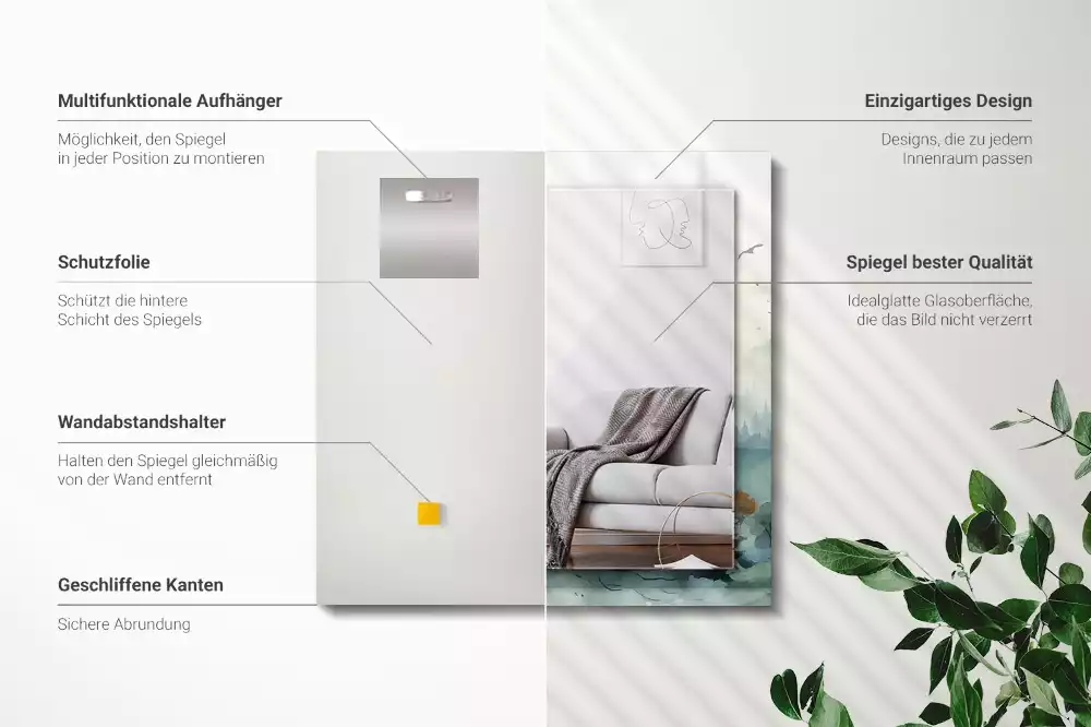 Lustro dekoracyjne prostokątne z motywem lasu we mgle